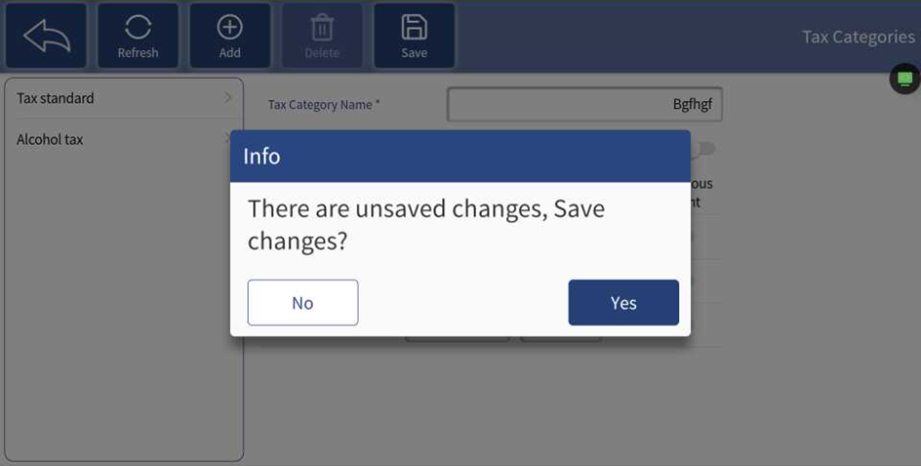 Tax categories Unsaved changes